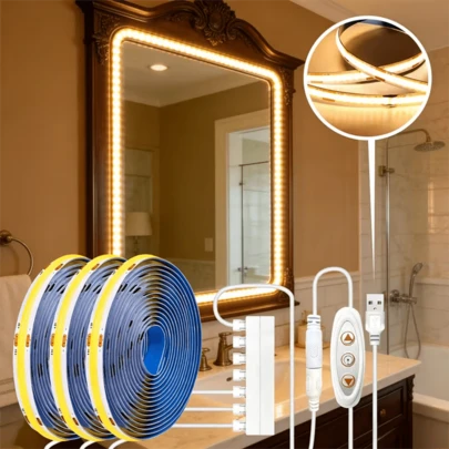 1/3/6条装 COB LED 灯条，按钮控制橱柜灯柔性灯条，自粘可裁剪柔性灯条，电视背光灯，室内装饰照明，活动氛围照明，夜灯，装饰，客厅，圣诞派对，卧室夜灯