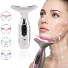 500mAh可充电面部颈部美容按摩器，家用颈脸按摩器，振动加热按摩仪，女士护肤礼品，圣诞礼物 - 彩色 - 查看 3