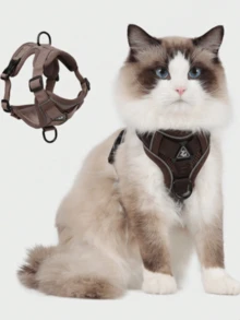 Bộ dây đeo và dây dẫn phản quang cho thú cưng, dành cho chó và mèo, dây đeo cho chó nhỏ có thể điều chỉnh, chống thoát hiểm, với lưới mềm mại. - Cà phê nâu - Xem 2