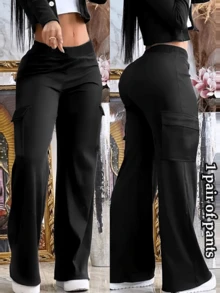 New Retro Y2K Long  Multi-Pocket Streetwear Style Black Baggy Pants, Lightweight & Comfortable Fabric, Versatile For Summer, Vacation Daily Commute - 黑色 - 查看 3