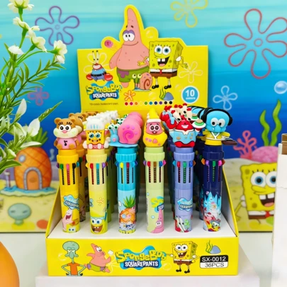 SpongeBob SquarePants 2pcs Funny Cartoon 10-Color Ballpoint Pens, Featuring Cute Characters Like Squidward, Sandy, Plankton, Gary, Suitable For Diaries, Student Rewards, Creative Stationery, Nurse Badges, Nurse Accessories, Gifts, Men's Gifts, Party Favors, Eid Gifts, Mother's Day Gifts, Wedding Gifts (Random Styles)