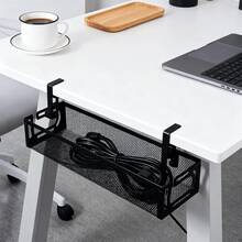 Khay quản lý dây cáp bàn làm việc không cần khoan, lưới kim loại kẹp cố định, khay đựng dây cáp gọn gàng dưới bàn cho gia đình, văn phòng và quán internet, màu đen. - Nhiều màu - Xem 1