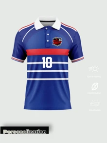 Áo Polo Đội Tuyển Quốc Gia Pháp Cổ Điển Tùy Chỉnh - Tên và Số Cá Nhân Hóa, World Cup 2026, Áo Polo Sọc Phong Cách Retro Thoáng Khí Phù Hợp Cho Người Hâm Mộ Bóng Đá Pháp và Thể Thao - Màu xanh lam - Xem 2