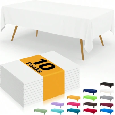 1pc Premium Plastic Tablecloth, Decorative Rectangle Disposable Table Cover, Plastic White Table Cloths For Parties, Events & Weddings, Indoors Outdoors, Party Decor