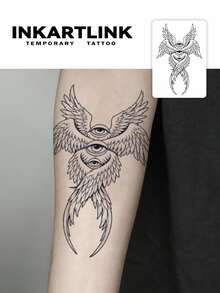 2 unidades de tatuagens temporárias INKARTLINK com asas de anjo caído, à prova d'água, para arte corporal, longa duração de 1 a 2 semanas, adequadas para homens e mulheres, indispensáveis para pessoas e festas. - Preto - Ver 1
