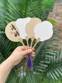 精美中国风宣纸扇，清凉扇，宣纸迷你涂鸦扇，中国传统手工制品，扇面空白可作画，配有木柄，摄影道具，未完成的圆形夏季扇，中国风手工空白绘画扇，方便携带，旅行配件。 - 多色 - 查看 6