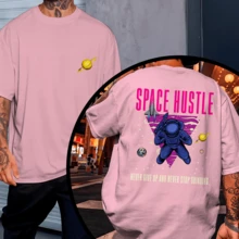 Streetwear T-Shirt, Front And Back, Oversized, Unisex, Never Go! - 淺粉色 - 查看 1