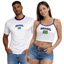 Kit With Men's Brazil T-Shirt And Women's Brazil Cropped Baby Look Or Tank Top. Couple's Brazil Set. - CR White - 查看 8