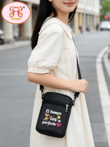 Multi-Function Shoulder/Crossbody Bag, Phone Pouch, Coin Purse, Letter Print, Daily Commute, Hiking Backpack, Zipper Bag For Students - Black - View 7