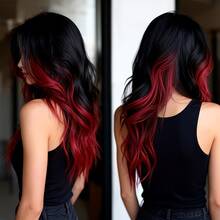 24 Inch Synthetic Wig Designed For Women, With Black And Red Highlights, High Quality Hair Wig - Black - View 1