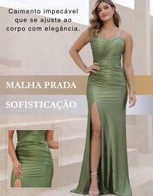Elegant Bridesmaid Dress With Studded Bust, Adjustable Straps, And Side Slit - Formal For Parties, Evenings, Graduations, And Dinners. - Màu xanh Ô liu - Xem 5