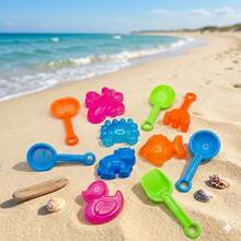 Set de juguetes de playa para niños 10 piezas, kit de arena con moldes, palas y accesorios coloridos para exterior - Multicolor - Ver 2