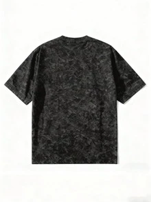 Comfortable All-Day Wear Acid Wash T-Shirt, Streetwear Regular Fit T-Shirt, Pinterest Style Avant-Garde Human Body Art Cross Print, Soft Washed-Effect Fabric - Black - View 5