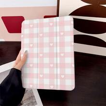 1 Pc Cute Pink White Gingham Plaid Heart Print Case For Ipad, 360° Rotating & Foldable Smart Case For IPad - Compatible With IPad Air 6/5/4, For IPad 10 (10.9"), For IPad Pro 2024/Air M3/A16 2025 - Perfect For Work, Travel & Home Use,Compatible With Xiaomi Pad 5/5 Pro/6/6 Pro/7/7 Pro/6S Pro - Multicolor - View 2