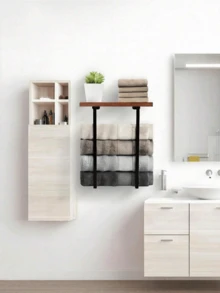 Towel Rack Wall Mounted, Bathroom Towel Storage, Wall Towel Holder, Bathroom Organizer, Shower Organizer Rack, Bath Towel Racks For Bathroom Towel Storage Rack With Shelve For Rolled Towel Organizer, Wall Mounted Bathroom Shelves Over Toilet For Bathroom, Kitchen, Bedroom, Living Room, Home Decor, Bathroom Decor And Accessories, Bathroom Organizer, Shower Accessories, Minimalist Design Storage Organizer For Large Towels, Small Towels, Hand Towels, Halloween/Christmas Gifts, Back-To-School Season - Multicolor - View 8