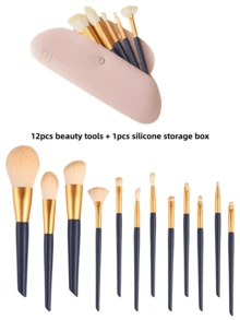 Bolsa de maquillaje portátil con 1 soporte de silicona para brochas de maquillaje y 1 soporte para esponjas de maquillaje, organizador de brochas de maquillaje, soporte para esponjas de maquillaje, estuche con cremallera para brochas de maquillaje, soporte de silicona para brochas de maquillaje, accesorio de viaje portátil, adecuado para vacaciones, playa, baño, dormitorio, gran capacidad - Multicolor - Ver 19