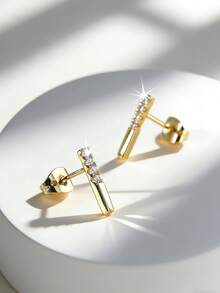 Charm-In Boucles d'oreilles à tige géométriques en forme de barre plaquées or 18K, boucles d'oreilles délicates pour femmes, convenant pour le superposition et le port quotidien - Doré - Voir 3