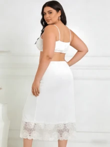 QING ROU White Lace Slip Skirt, A-Line Underskirt For Women - White - View 2