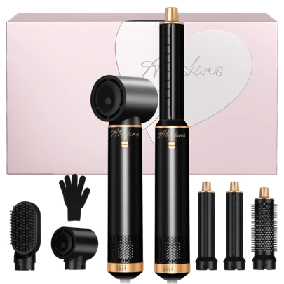 ATOPSKINS 2026 Upgraded 5-In-1 Hot Air Dryer & Professional Salon-Grade Heat Styling Tool | 5 Detachable Interchangeable Heads + 3 Precise Temp Settings | Auto Curling & Multi-Styling (Curls/Waves/Straighten/Smooth/Volumize/Inward/Outward Curls) | Frizz-Free, Anti-Static, Long-Lasting Hold & Airy Layers/Bangs Styling