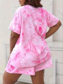 Plus Size Women 2pcs Sleepwear Set - Loose Casual Sports Leopard Print Cropped Tank Top And Cute Shorts, Suitable For Spring/Summer, Easter, Birthday Gift - Pink - View 2