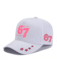 1顶粉色“67”数字印花男女通用弯檐棒球帽，街头时尚户外运动帽，适合日常佩戴和送礼，夏季、海滩、假日、节日、旅行 - 多色 - 查看 11