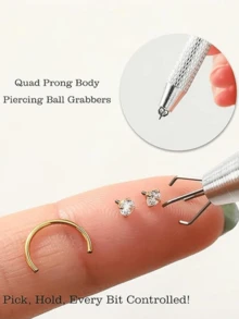 20G Horseshoe Nose Ring(Free Ball Holder) Internally Threaded Gems,Earring Daith Cartilage Helix,Piercing Jewelry With Grabbing Tool. - Silver - View 5