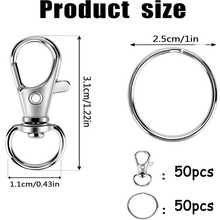 100 piezas Mosquetón giratorio con llavero, 50 piezas Clips para llavero y 50 piezas Anillos para llavero, para llaveros, joyería, cuerda colgante de manualidades - juego de llaveros - Ver 17