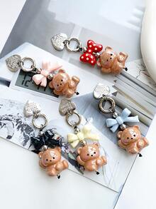 New Arrival Cute Cartoon Kicking Bear, Bow, Heart Shaped Phone Charm, Keychain - Multicolor - View 1