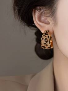 1 Pair Retro Elegant Leopard Print Hoop Earrings, Suitable For Women's Daily Wear, Valentine's Day Gift - Multicolor - View 3