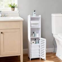 BorealBear 1 PC Independent White Bathroom Cabinet, Toilet Paper Storage Cabinet, Multi-Tier Storage Shelf, Made Of Durable Wood-Plastic Material, With Door For Moisture And Dust Prevention, Suitable For Small Spaces, Bathroom Towels, And Toiletries Storage - White Single Door - View 1