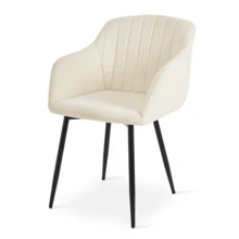 Goeurvant Contemporary Vertical-Stripe Upholstered Dining Chairs With Armrests & Metal Legs For Dining Room, Kitchen, Living Room - Set Of 2 / Set Of 4 / Set Of 6--Cream-Chenille - 奶油 - 查看 7