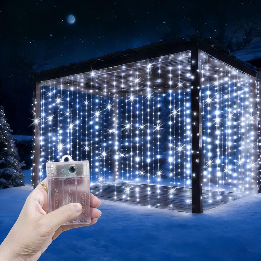 8 Modes Room Bedroom Living Room Window Curtain String Lights, 4 Light Color Options, Suitable For Valentine's Day Decor, Yard Camping Decor, Holiday Lighting Decor, Indoor & Outdoor Decor, Fairy Wreath Decor, Patio Decor, Romantic Atmosphere Room Decor, Sparkling Fairy Lights, Birthday Party Decor, Battery Operated Curtain Lights, Garden Decor, Holiday Lights, Wedding Party Decor Lights, Christmas & Halloween Decorative Lights