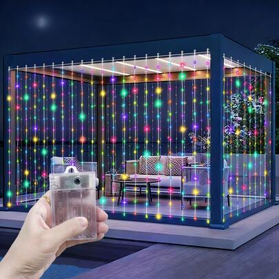 8-Mode Indoor/Outdoor Decorative String Lights, Suitable For Bedroom, Living Room, Patio, Wedding Party, Garden, Romantic Atmosphere, 4 Lighting Colors, Battery Powered Curtain Lights, Holiday, Valentine's Day, Christmas, Halloween Decor