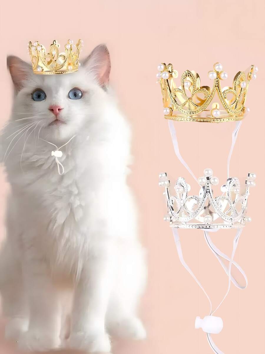 1件闪亮宠物皇冠帽，可调节生日派对服装装饰，猫/狗节日皇冠头饰礼物 - 彩色 - 查看 1