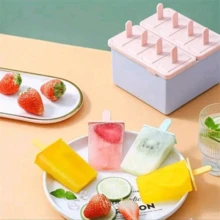1 khuôn làm kem que tự làm - Khuôn silicon kèm que, tùy chọn 4/8 ô, chất liệu lý tưởng cho các món tráng miệng tự làm mùa hè và đồ ăn nhẹ cho trẻ em. - Nhiều màu - Xem 11
