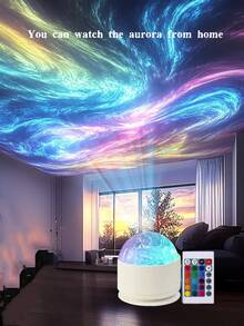 1 Stück 16-Farben einstellbare bunte Mini Nordlichter Wellenprojektor Lampe mit Fernbedienung, Mehrfarbige Stimmungsbeleuchtung, USB betriebene dimmbare Atmosphärenlampe, 1200 Lumen einstellbare LED Nachtlicht, geeignet für Schlafzimmer, Wohnzimmer, Party und Entspannungsdekoration, Partyatmosphäre, modernes Design, hochwertige Beleuchtung, Partyplaner - Verschiedenfarbig - Übersicht 4