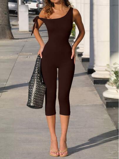 Bộ jumpsuit nữ VIVINA thời trang xuân/hè màu trơn, kiểu dáng ôm sát, thắt eo bất đối xứng, đa năng, thích hợp mặc hàng ngày hoặc đi nghỉ mát.