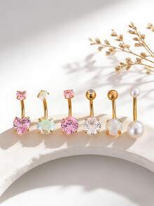 6 chiếc khuyên rốn hình trái tim tròn sang trọng, gợi cảm, phù hợp cho bãi biển, tiệc tùng, đám cưới, lễ hội và phong cách cá nhân. - 6 mảnh - Xem 2