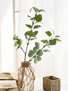 1 pieza Ramas y hojas de eucalipto artificial, plantas verdes de seda y plástico para decoración del hogar, fiestas, bodas, regalos, cumpleaños, graduaciones, habitaciones, suministros escolares - Verde - Ver 6