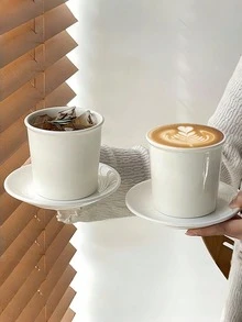 Bộ tách và đĩa sứ tối giản, kiểu dáng cao cấp Ins-Style, tách và đĩa latte kiểu Pháp Bắc Âu cổ điển, thích hợp cho nhà hàng, phòng khách, quán cà phê. - Nhiều màu - Xem 4