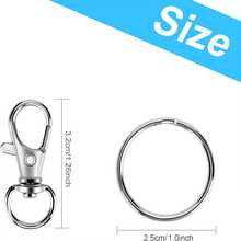 100 piezas Mosquetón giratorio con llavero, 50 piezas Clips para llavero y 50 piezas Anillos para llavero, para llaveros, joyería, cuerda colgante de manualidades - juego de llaveros - Ver 10