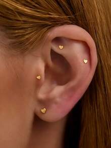 SereneSpark Bộ 2 khuyên tai bạc 925 hình trái tim dễ thương, nhỏ nhắn, thích hợp cho xỏ khuyên sụn tai, vành tai, vành tai, v.v., quà tặng lý tưởng cho đeo hàng ngày, dự tiệc, kỷ niệm và các dịp khác. - Vàng - Xem 2