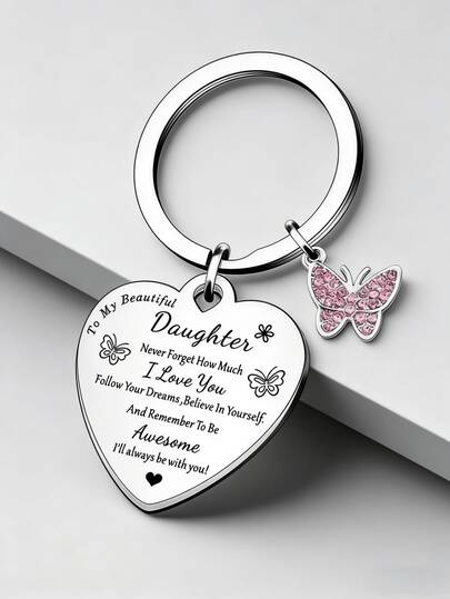 1 pezzo, come ricordo per mia figlia, portachiavi, portachiavi, portachiavi, regalo di compleanno per papà e mamma, Natale, laurea, cuore carino, bei ricordi, ti amo. Laurea. Regali di laurea. Ciondolo per borsetta. Cose carine. Portachiavi da polso. Regali per donne. Regali