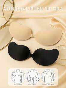 2对装无肩带隐形聚拢文胸，无背隐形文胸，无缝文胸，适合连衣裙和礼服，芒果形文胸，内衣和乳贴 - 彩色 - 查看 2