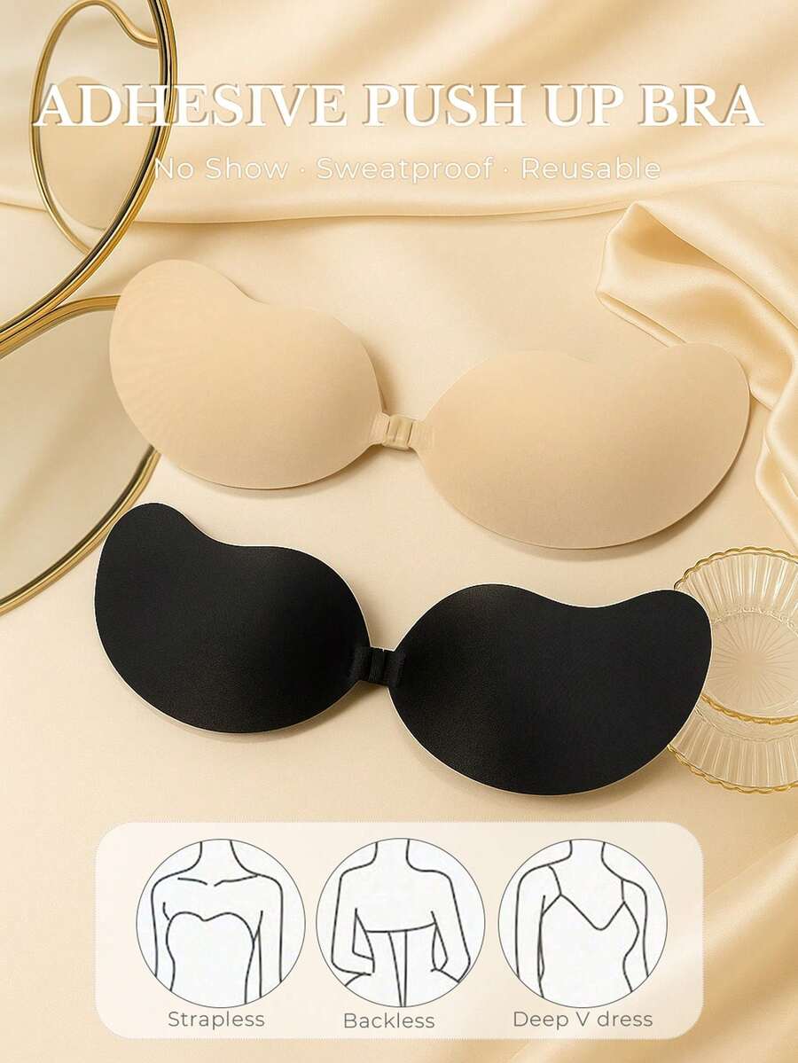 2对装无肩带隐形聚拢文胸，无背隐形文胸，无缝文胸，适合连衣裙和礼服，芒果形文胸，内衣和乳贴