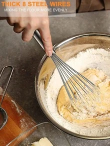 1 pieza Batidor de acero inoxidable, 8 pulgadas + 10 pulgadas + 12 pulgadas Batidor globo, herramienta esencial de cocina para mezclar y espumar para hornear - Multicolor - Ver 4