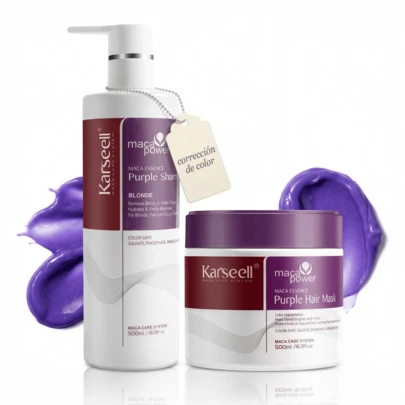  KARSEELL Pack Violet Mask 500 Ml + Violet Shampoo 500 Ml Professional Toning Treatment For Bleached Platinum Blonde Hair With Balayage Or Gray Hair With Yellow Or Orange Tones Neutralizes Warm Highlights With Intense Violet Pigments Hydrates Repairs Strengthens The Hair Fiber Improves Elasticity Reduces Breakage Controls Frizz And Restores Softness Shine And Luminosity To Dry Damaged Dyed Curly Straight Afro Or Hair With Split Ends Formula Enriched With Hydrolyzed Collagen Vegetable Proteins And Nourishing Oils Ideal For Prolonging Color And Maintaining A Uniform Cool Blonde Visible Results From The First Application Compatible With Straightening Coloring And Professional Treatments Suitable For Women And Men.