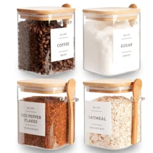 4-Pack Glass Canisters With Bamboo Lids, 800ml/1L Airtight Square Jars With Spoons, Stackable Clear Kitchen Containers For Coffee, Sugar, Tea, Spices, Dry Goods, Minimalist Pantry Countertop Organizer - View 13