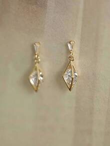 1 Đôi bông tai dáng dài hình học rỗng, họa tiết tia nắng mặt trời, bằng bạc Sterling S925, đính đá Zirconia, không gây dị ứng, phù hợp cho bé gái đeo hàng ngày, dự tiệc, lễ tốt nghiệp, bông tai dài thời trang, món quà tinh tế. - kim cương - Xem 6