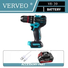 VERVEO Electric Tool, A 20 Volt Three Function Handheld Drill With Impact Function, And A Type-C Interface Added To The Battery Pack To Enhance User Convenience. Drilling, Tightening Screws, Outdoor Maintenance Work, DIY, Etc. - Blue - View 13